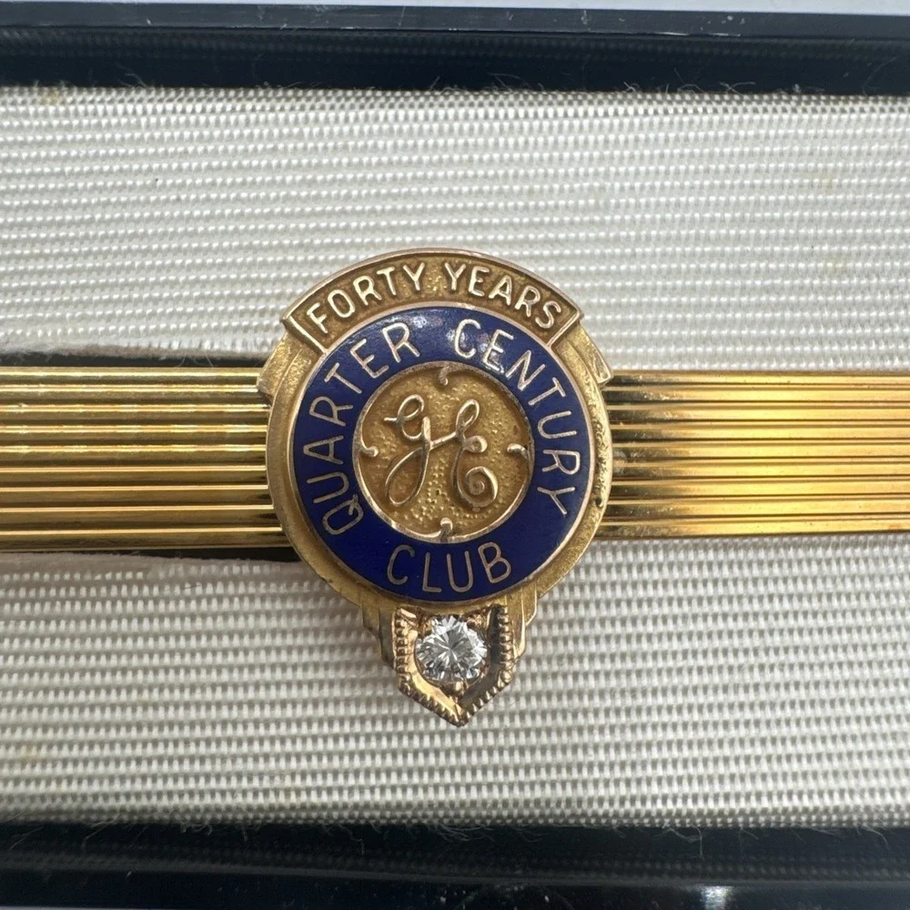 General Electric 12kt Gold Filled Tie Clip 40 Years Quart Century Club Diamond